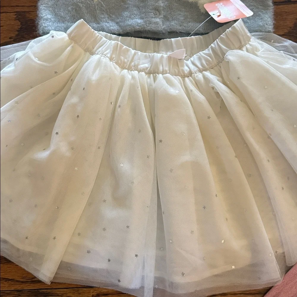 GYMBOREE long sleeved shirt, tights, sweater & tulle skirt size medium (7-8) NWT